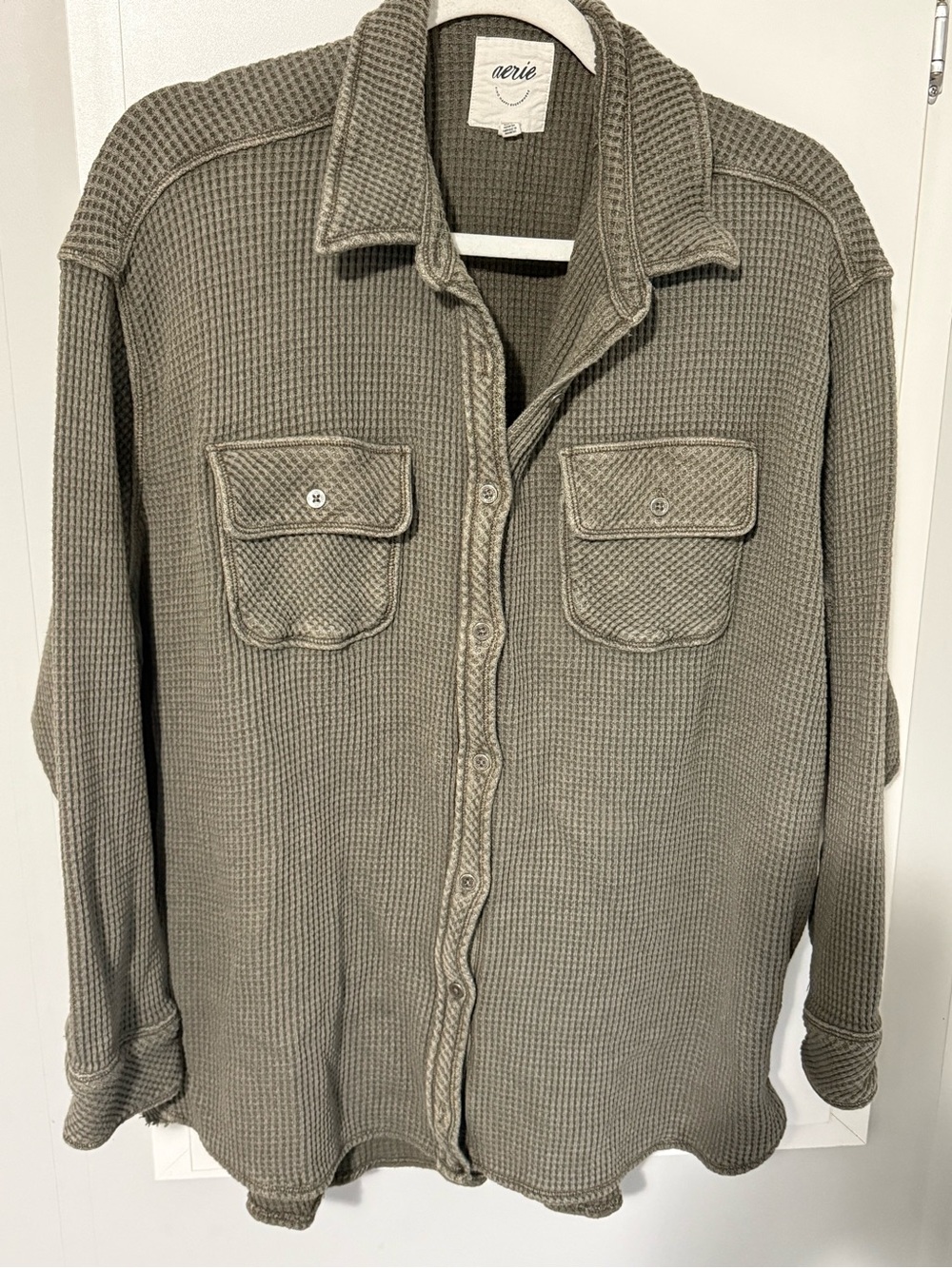 137. aerie Lumberjane Waffle-Knit Button Front Shirt Cabincore Earthy